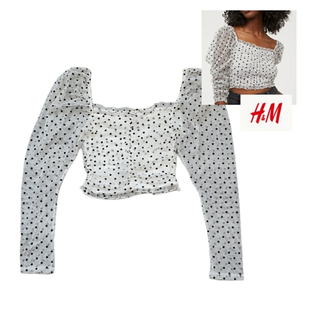 🤑H&M Divided pocadot crop top, XS, Black and White